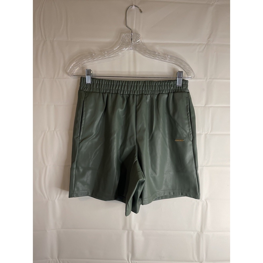 Fabletics Women's Vegan Leather High Waisted Shorts Sz S/6 Athletic Smoke Green
